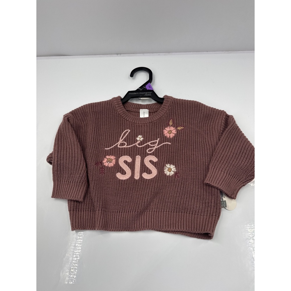 Modern Moments by Gerber Big Sis Mauve Purple Knit Sweater Floral 12M Pullover‎